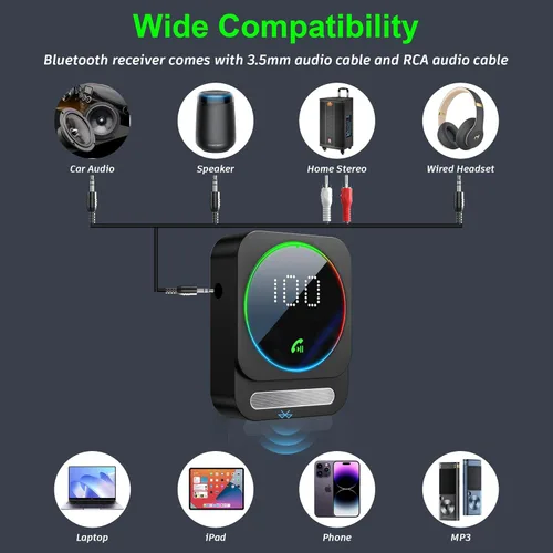 Miniatura 6 de SONRU Receptor Bluetooth 5.3 para Coche, Adaptador de Audio Inalámbrico para Coche/Estéreo de Casa/Auriculares con Cable/Altavoz, Adaptador Aux Negro