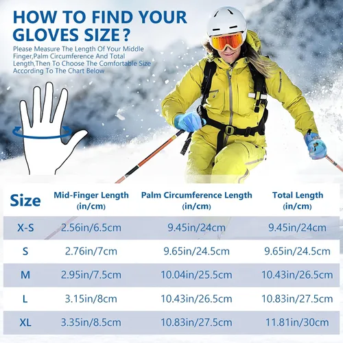 Miniatura 6 de Guantes de esquí, guantes de nieve impermeables y transpirables más cálidos para clima frío, se adaptan tanto a hombres como a mujeres, para padres