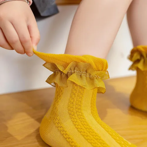 Miniatura 8 de HOUSEYUAN Calcetines de vestir blancos con volantes para bebé y niña, con encaje de algodón, con volantes