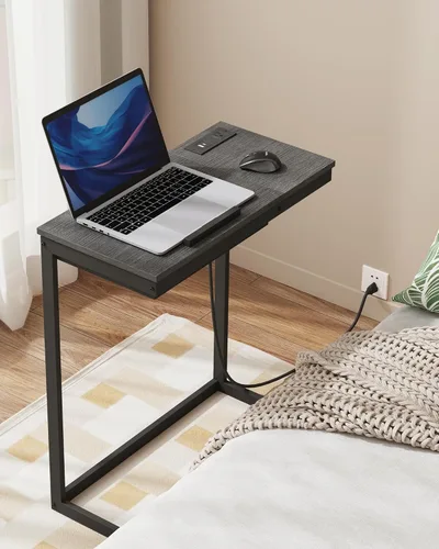 Miniatura 6 de TUTOTAK Mesa auxiliar en forma de C con estación de carga, mesa auxiliar inclinable para computadora portátil, mesa debajo del sofá para sala