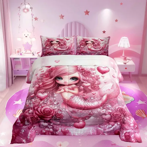 Miniatura 57 de Castle Fairy Rose Lipstick Bedding Set Elegant Quilted Comforter Set Twin Size,Women Cosmetic Duvet Insert with 1 Pillow Sham for Kids Boys Girls