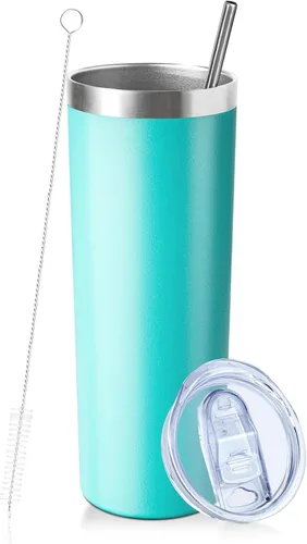 Miniatura 19 de Vaso delgado de 20 onzas con tapa y pajita, vaso de acero inoxidable aislado al vacío, taza de café de doble pared a prueba de fugas, vaso térmico