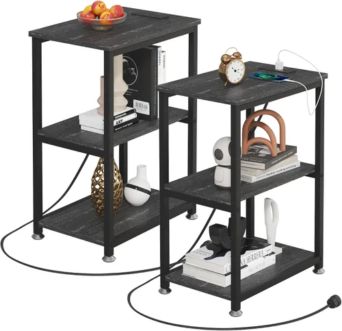 Miniatura 10 de VECELO Tall End Side Table,30" Height Nightstand with 3-Tier Storage Shelf for Living Room Bedroom Office Hallway Study