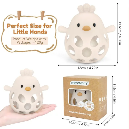 Miniatura 5 de MCGMITT Mordedores para bebés 3-6 meses, sonajas de silicona de fácil agarre para bebés 0-6 meses, juguetes Montessori para bebés sin BPA no tóxicos