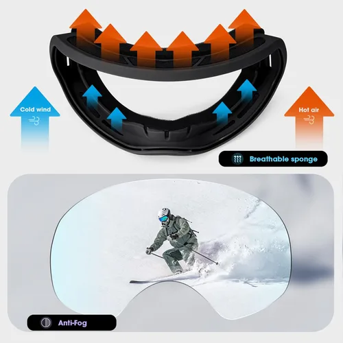 Miniatura 5 de Gafas de esquí, gafas de snowboard para hombres, mujeres, adultos, jóvenes y mayores de 15 años, gafas de esquí de nieve 05. Marco blanco/Lente