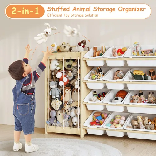 Miniatura 3 de EXPERLAM Organizador de almacenamiento de juguetes para niños, 2 en 1 almacenamiento de animales de peluche y organizador de juguetes con 12 Blanco