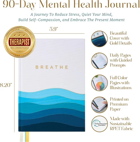 Miniatura 7 de Diario guiado de salud mental de 90 días para ansiedad, atención plena y bienestar emocional, indicaciones diarias para cuidado personal