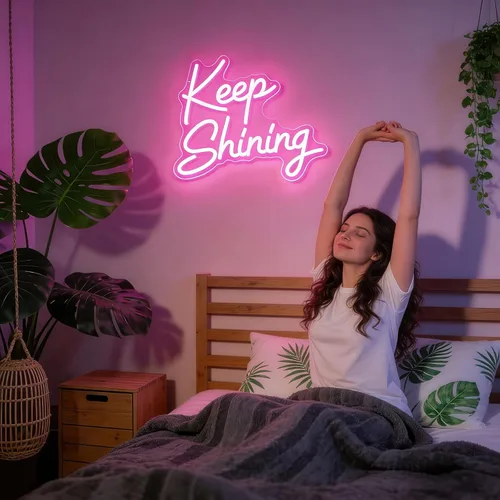 Miniatura 2 de Keep Shining Neon Sign, Pink LED Neon Light for Wall Decor, Dimmable USB Aesthetic Neon Signs for Bedroom, Living Room, Game Room, Bar, Party Decor