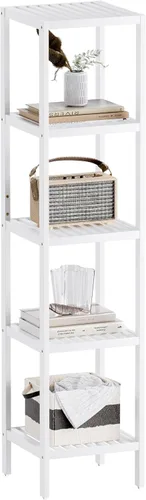 Miniatura 15 de SMIBUY Estante de almacenamiento para baño, organizador de bambú de 4 niveles, estantería multifuncional para sala de estar, dormitorio, cocina Negro