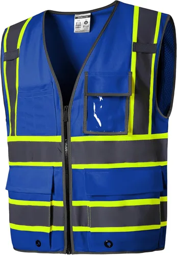 Miniatura 19 de SKSAFETY Chaleco de seguridad de nivel profesional con 10 bolsillos, chaleco de alta visibilidad clase 2 con cremallera, chaleco de alta visibilidad