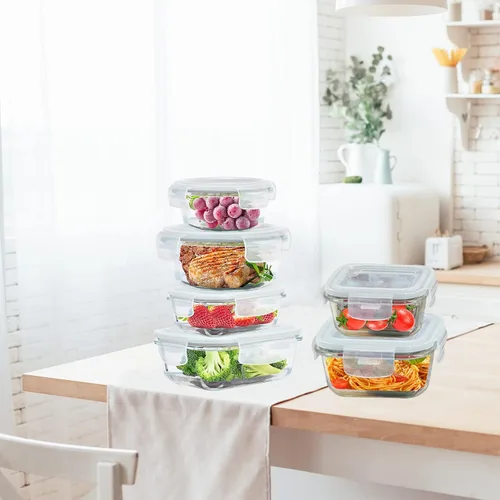 Miniatura 8 de Recipientes de vidrio para almacenar alimentos con tapas herméticas, paquete de 6 recipientes de vidrio súper a prueba de fugas con tapas, no se