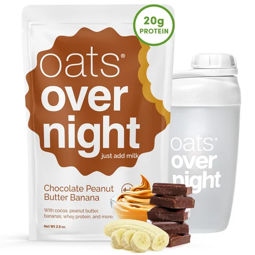 Miniatura 8 de Oats Overnight - Chocolate con mantequilla de maní y plátano - 0.71 oz de proteína, batido de desayuno alto en fibra - Sin gluten, avena sin OMG