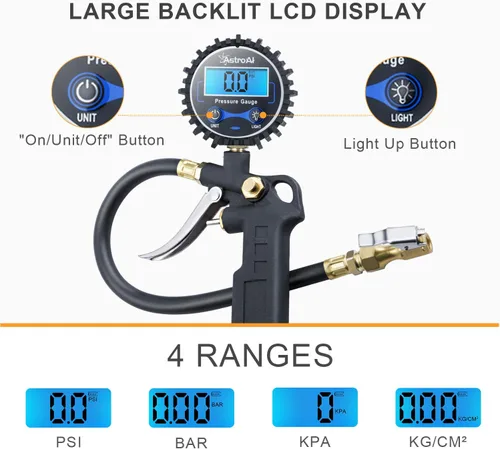 Miniatura 3 de AstroAI Medidor de presión de neumáticos digital con adaptador de válvula Presta (4PCS)