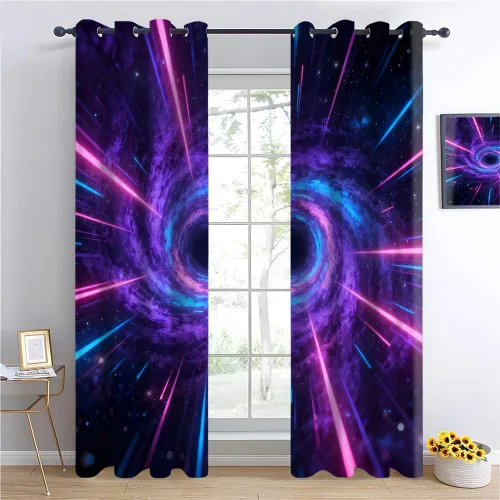 Miniatura 14 de Cyber Ring Curtains, Thermal Insulated Darkening Drapes For Sci-Fi Home Decor, Futuristic Neon Circle Digital Grid Scene Grommet Window Treatments