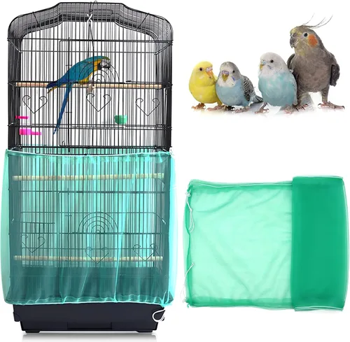 Miniatura 10 de Daoeny Funda universal para jaula de pájaros, red ajustable de nailon suave y aireado, atrapa semillas de plumas, falda transparente para jaulas