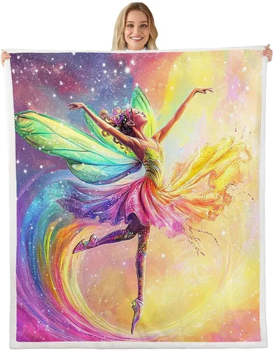 Miniatura 25 de Manta de vellón de ballet para niña, manta de ensueño con lazo rosa de princesa bailarina para sofá de adultos, manta suave kawaii a rayas círculos