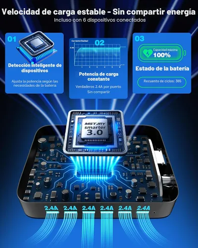 Miniatura 3 de MSTJRY Estación de carga para múltiples dispositivos: estaciones de carga USB de 6 puertos - Base de carga organizadora familiar para múltiples Negro