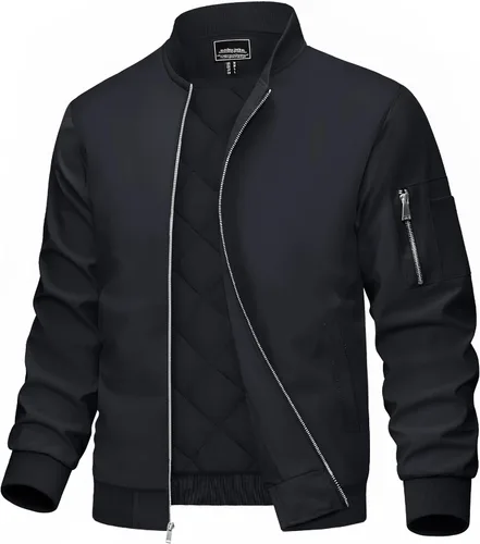 Miniatura 11 de MAGCOMSEN Chaqueta bomber para hombre, casual, resistente al viento, acolchada, con cremallera completa, cortavientos, chaqueta universitaria cálida