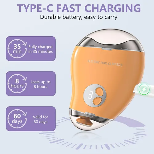 Miniatura 5 de Cortaúñas eléctrico para personas mayores con lima de uñas eléctrica, luz LED y 3 velocidades, cortaúñas eléctrico automático para adultos y niños