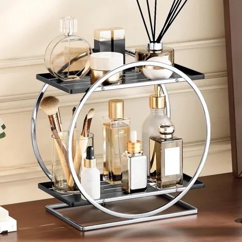 Miniatura 11 de Organizador de Maquillaje para Tocador, Organizador de Perfumes Negro Dorado para Cómoda, Organizadores de Encimera de Baño de 2 Niveles, Estante