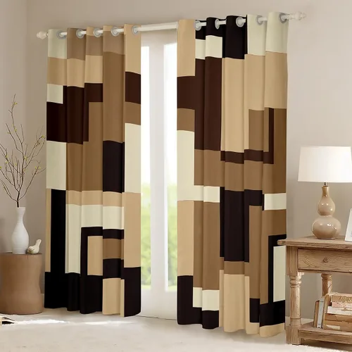 Miniatura 2 de Cortinas geométricas a rayas para dormitorio, niños, arte abstracto retro, rectangular, cortinas de oscurecimiento rectangulares para mujeres