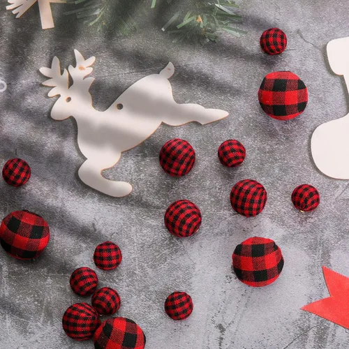 Miniatura 7 de 60 mini adornos de bola de Navidad, bolas envueltas de tela de búfalo, bolas decorativas para árbol de Navidad, corona colgante para decoración