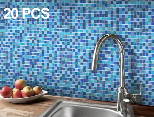 Miniatura 7 de LSDECO Azulejos de mosaico de 12 x 12 pulgadas, azulejos de vidrio, azulejos para cocina, baño, piscina (mezcla de azul cobalto, 1 pies cuadrados)