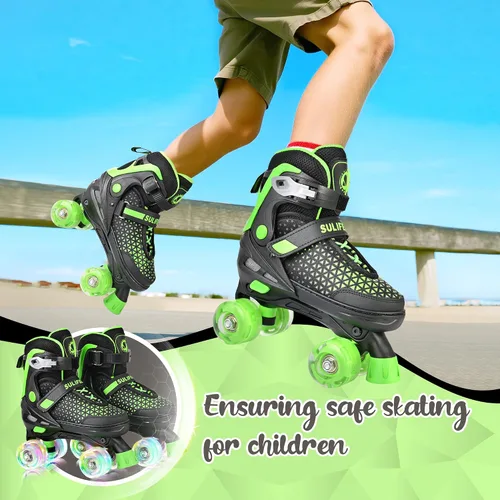 Miniatura 5 de SULIFEEL Patines para niñas y niños, 4 tallas ajustables con ruedas iluminadas, patines seguros y divertidos para niños, mejor regalo para Verde