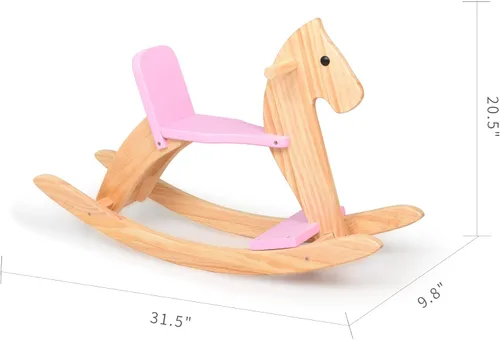 Miniatura 8 de Caballo mecedor de madera para bebé, juguete para niños pequeños, diseño clásico con pedal y respaldo seguro para niños pequeños (rosa)