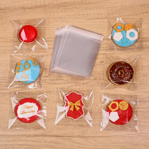 Miniatura 4 de ROSPAKTEK 100 bolsas transparentes para macarrones de 3.5 x 3.5 pulgadas, bolsas Oro cubiertas de chocolate, bolsa para galletas, bolsa de celofán