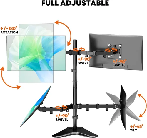 Miniatura 2 de Soporte para monitor cuádruple, totalmente ajustable, apilado, soporte de escritorio de 4 pantallas de computadora de 17 a 32 pulgadas, soporta