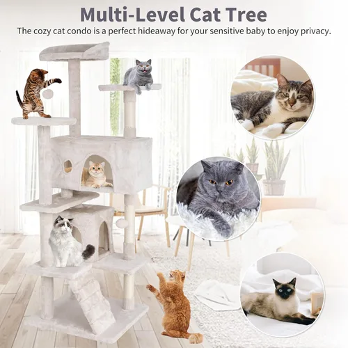 Miniatura 6 de Árbol alto para gatos, torre para gatos de 54 pulgadas, condominio grande para gatos escaladores, soporte de escalada con perchas superiores, casa