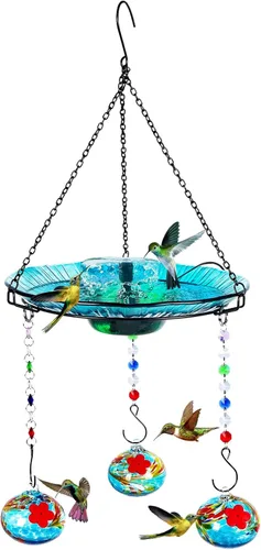 HEADAK LIFE Comedero para Colibríes y Baño para Pájaros al Aire Libre 2-en-1 para Pájaros Pequeños - Fuente de Baño para Colibríes con 3 Macetas de