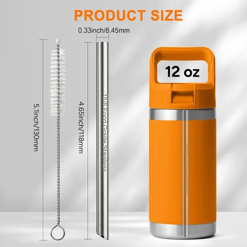 Miniatura 5 de Repuesto de popote de metal compatible con botella de agua Yeti Rambler Jr. de 12 onzas, paquete de 4 popotes reutilizables de acero inoxidable