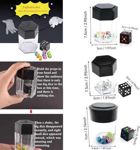 Miniatura 3 de sumrica Juego de dados mágicos explosivos (paquete de 3, negro) que cambian los dados mágicos, trucos de magia de primer plano, actuación escénica