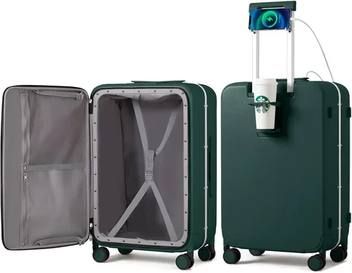 Miniatura 25 de mixi Equipaje PC Hardside Rolling maleta con rueda giratoria, cerradura TSA, soporte para teléfono y vaso, Verde aguacate