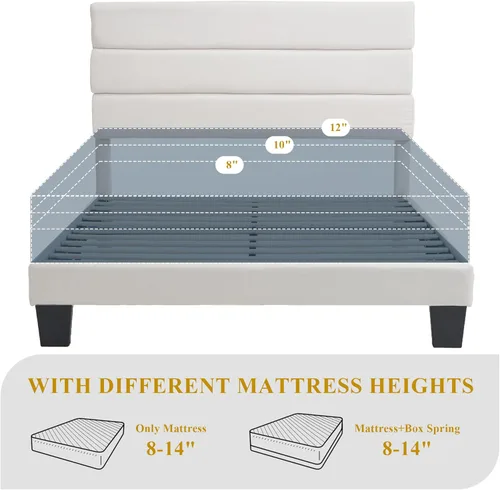 Miniatura 4 de Armazón de Cama de Plataforma Tamaño Full, Armazón de Cama con Cabecera de Tela Suave con Listones de Madera Resistentes – Moderno y Sin Ruido, Base