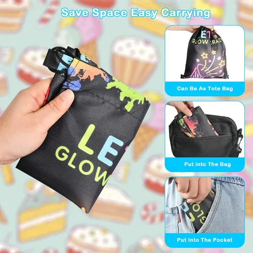 Miniatura 6 de Paquete de 12 bolsas con cordón para fiestas brillantes para cumpleaños de niños, niñas, mochila con cordón de neón brillante como bolsas de botín