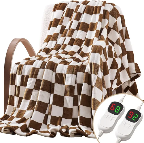 Miniatura 22 de Homemate - Manta eléctrica térmica de 50 x 60 pulgadas ultrasuave de franela, manta calefactora con 10 niveles de calor rápido, 8 horas de apagado