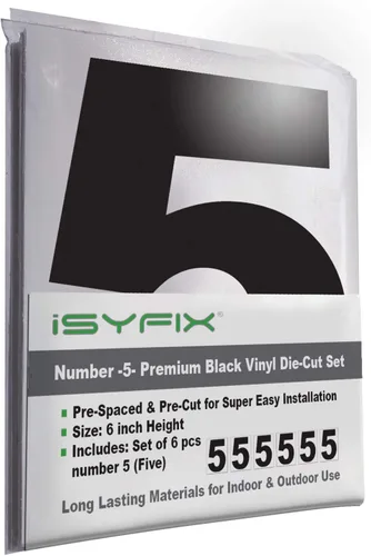 Miniatura 67 de iSYFIX Calcomanías de vinilo negro con el número 7 (siete), paquete de 6 calcomanías autoadhesivas de 7 pulgadas, calcomanías troqueladas y Negro