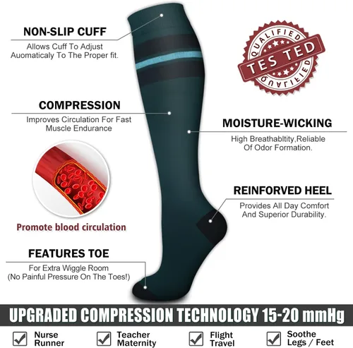 Miniatura 24 de 6 Pack Copper Compression Socks for Women and Men Circulation-Best Support for Medical, Running,Nursing,Athletic