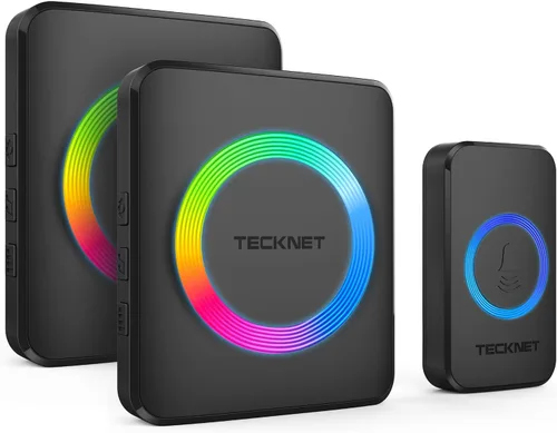 Miniatura 9 de TECKNET - Timbre de puerta inalámbrico con 2 botones y 1 receptor, timbres impermeables IP65 para el hogar, rango de operación de 1300 pies, 60