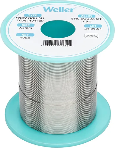 Weller WSW SCN M1 (T0051404799) Alambre de soldadura, diámetro: 0.020 in / 0,020 pulgadas, peso: 100 g / 3,527 oz, aleación Sn99.3Cu0.6Ni0.05,