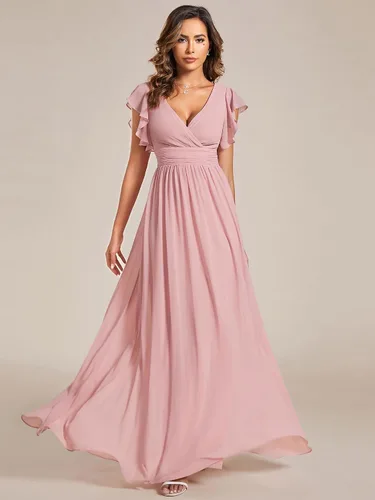 Miniatura 4 de Ever-Pretty Vestido largo de dama de honor con volantes de gasa con mangas recortadas en la espalda 01819