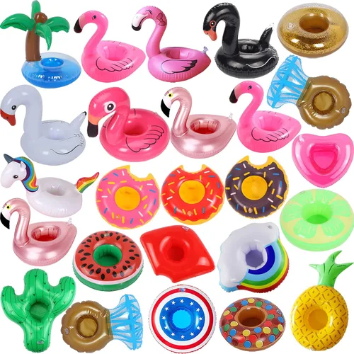 Soporte inflable para bebidas, paquete de 25 flotadores, varios diseños, flotadores, portavasos para bebidas para despedida de soltera, fiesta en la