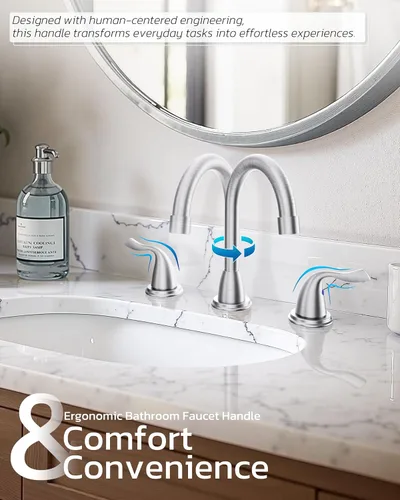 Miniatura 3 de Llave de Lavabo de Baño de 3 Agujeros de Níquel Cepillado, ARCORA - Grifo de Baño de 8 Pulgadas de Extensión, Llave de Baño de 2 Manijas con Drenaje