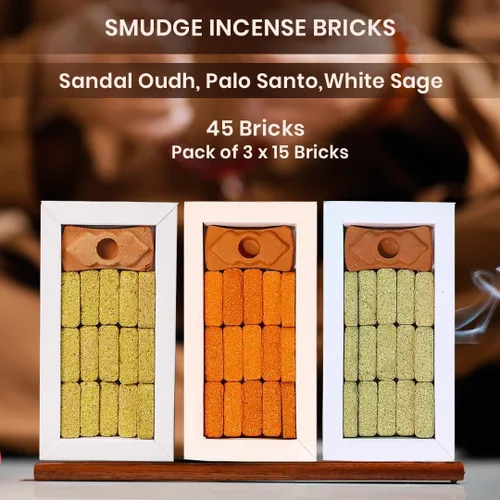 Miniatura 2 de Smudge - Juego de 45 ladrillos de incienso, Palo Santo, salvia blanca, sandalias Oudh para limpieza de energía negativa y protección, aromaterapia