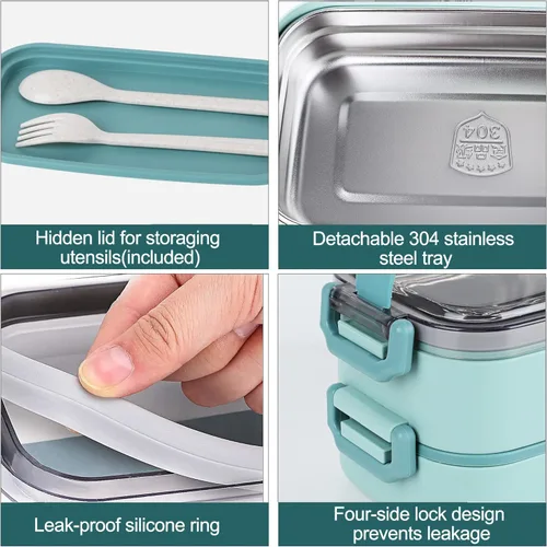 Miniatura 7 de Lonchera Bento para niños, mujeres y hombres, 47 onzas, 2 compartimentos, para ensalada, aperitivos, ensalada, paquete de preparación de alimentos
