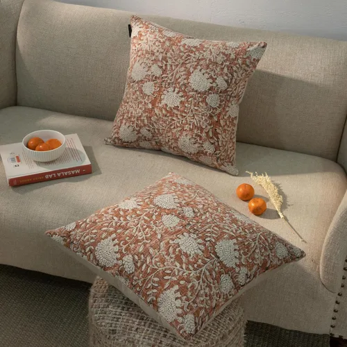 Miniatura 2 de Juego de 2 fundas de almohada decorativas de algodón indio vintage con estampado a mano (marrón ladrillo, 18 x 18 pulgadas (paquete de 2))