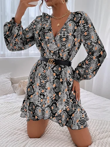 Miniatura 3 de WDIRARA Vestido corto de manga larga de piel de serpiente para mujer